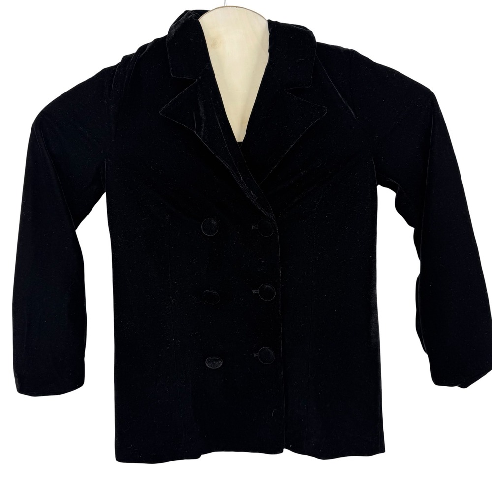 Carly Jean Los Angeles Velvet Blazer Women Sz S Black Double Breasted Goth Party
